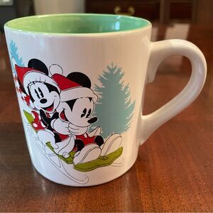 Walt Disney Mickey Mouse Minnie Mouse Sled Coffee Tea Cup Mug Santa Hats